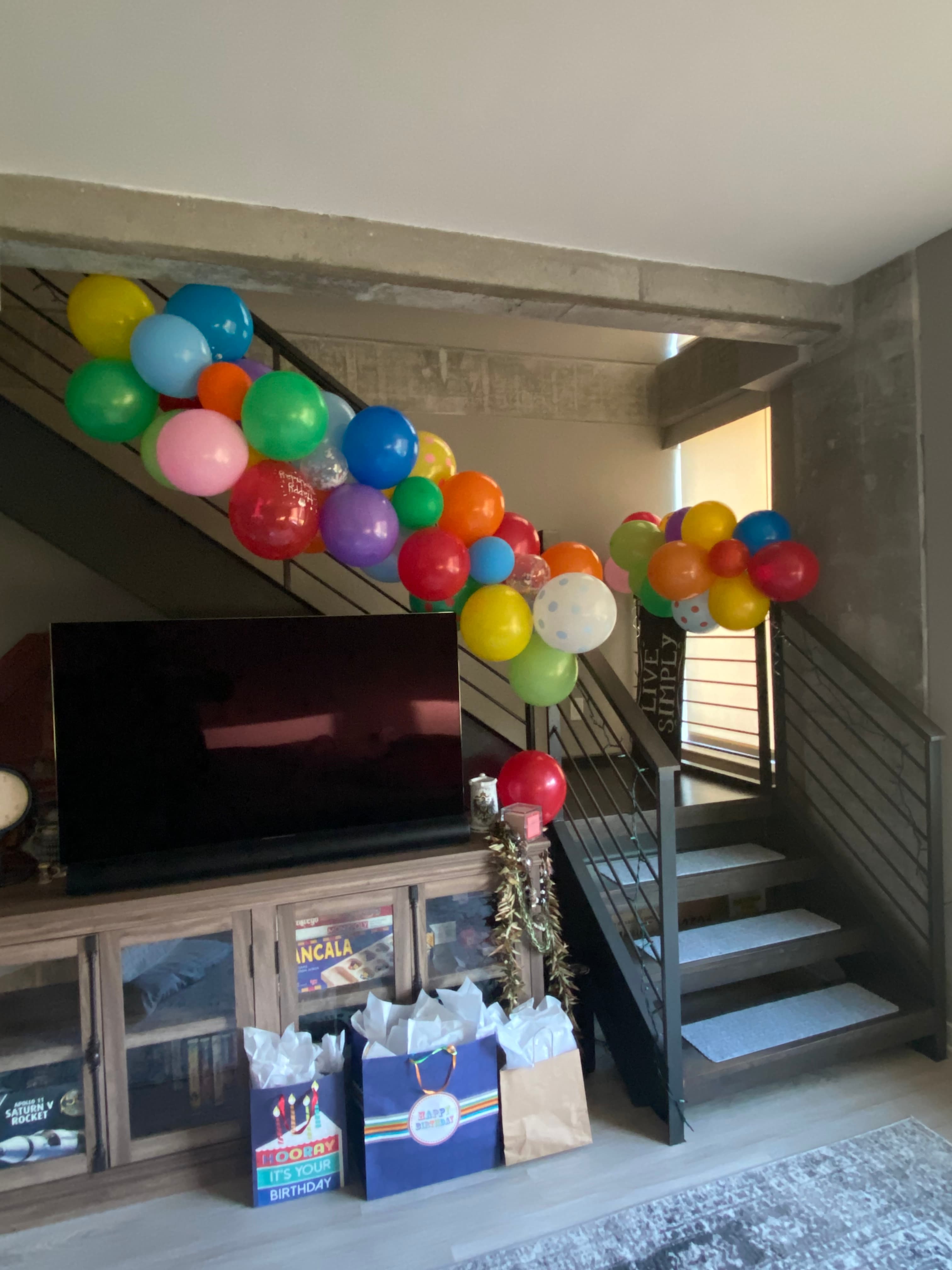 Overhead view of balloon and ribbon display
