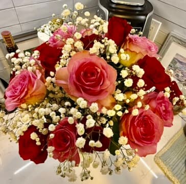 Pink, white, and gold balloon arrangement